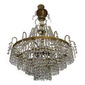 Lustre cascade de pampilles en cristal et laiton