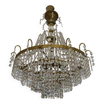 Cascade chandelier with crystal and brass tassels
