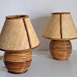 Paire de lampes en bambou et osier
