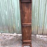 Duo of old solid oak benches with backs and armrests.