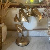 70s gold metal and opaline lamp