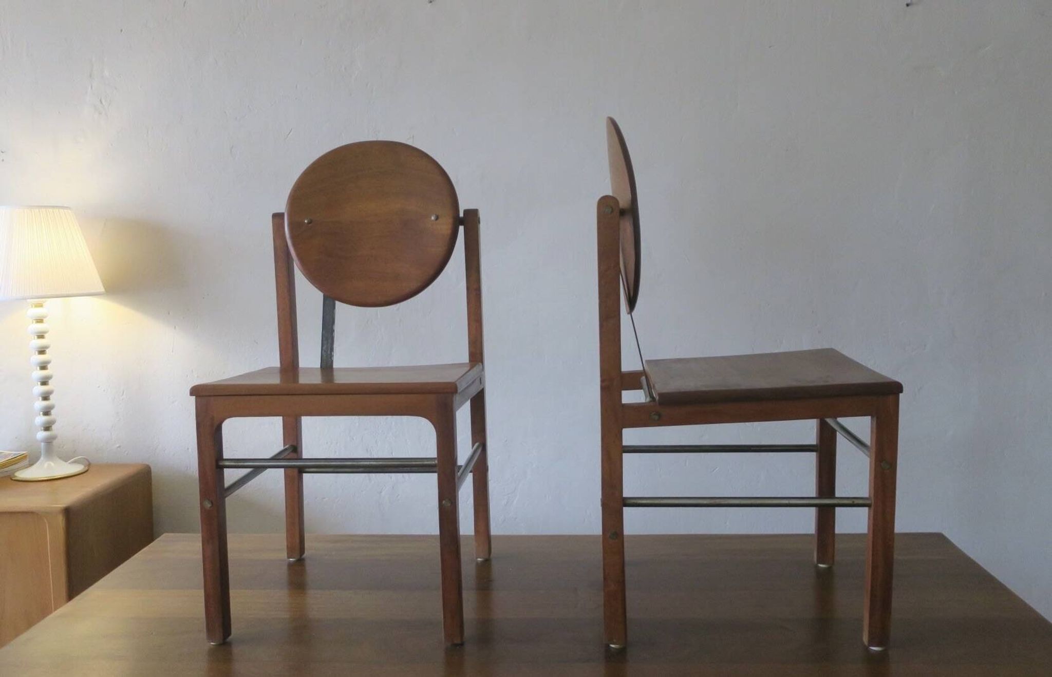 Brutalist 6 chairs and dining table in teak and patinated steel, 1960s