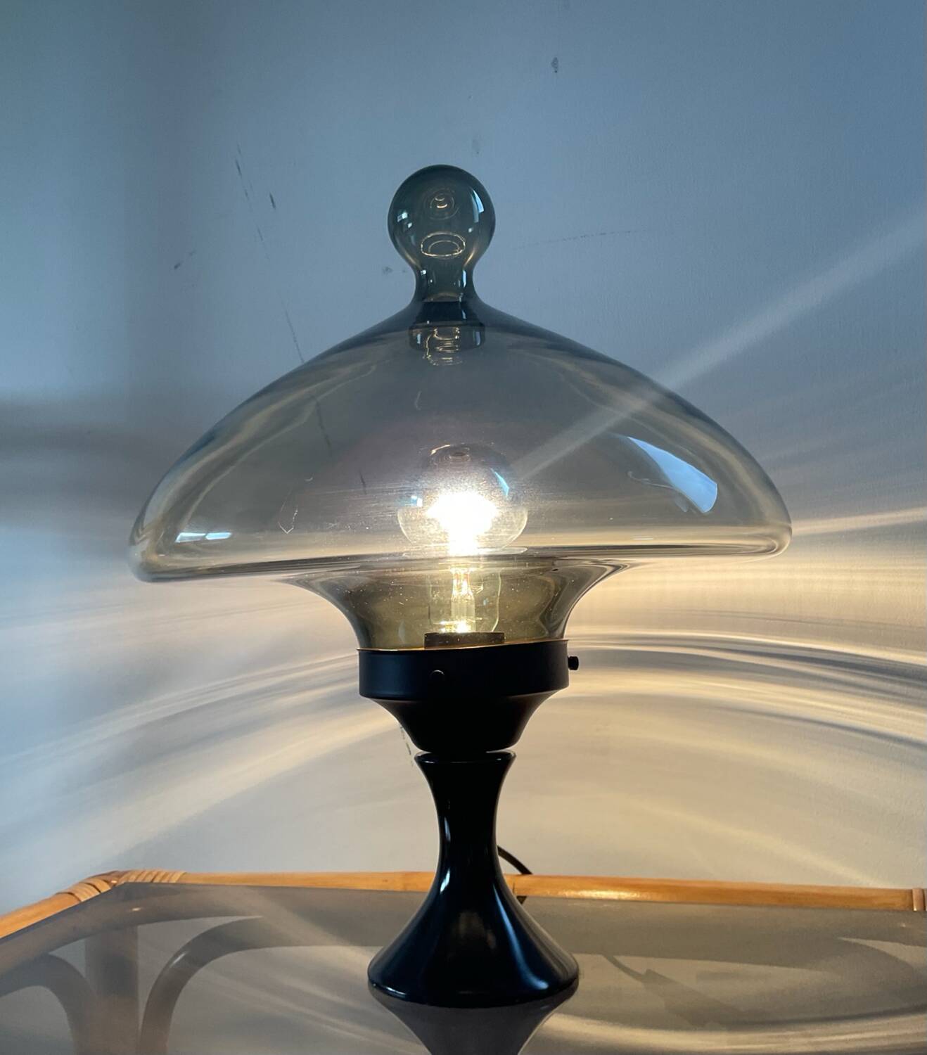 Vintage blown glass and metal lamp