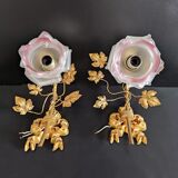 wall lamps golden and purple flowers