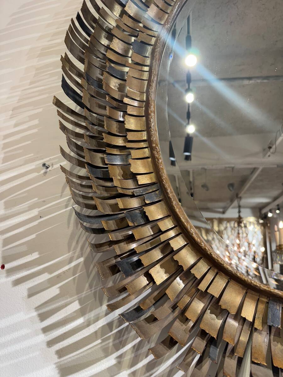 Brutalist brass mirror attributed to Curtis Jere from the 1970s.