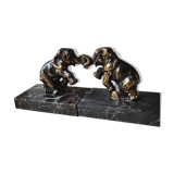 Art Deco Elephant Bookends. In regula on a black veined marble base. Rare model