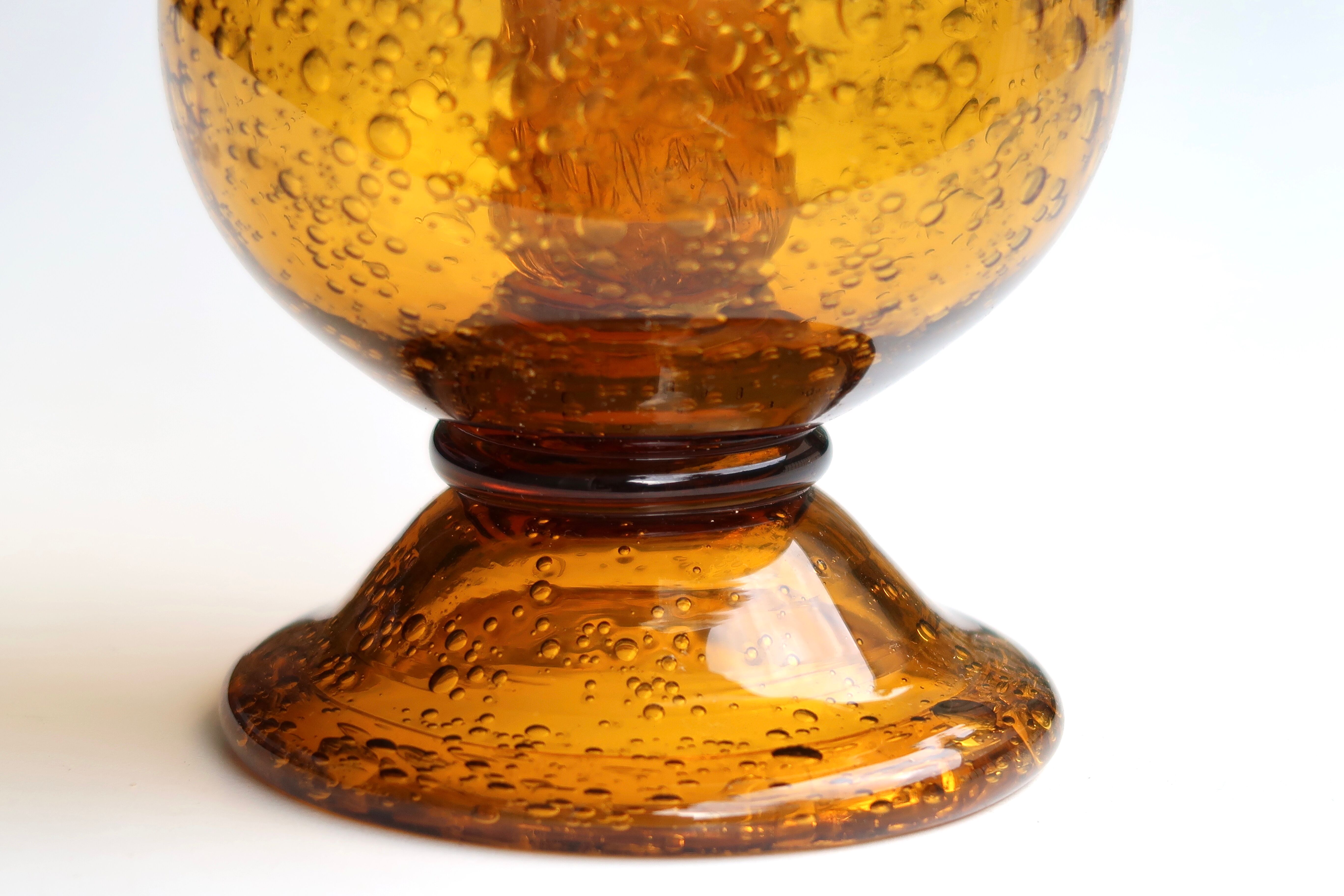 Organic amber bubble glass candle holder, 70s