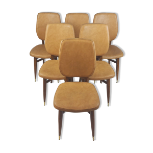 Ensemble de 6 chaises à manger en cuir skai cognac