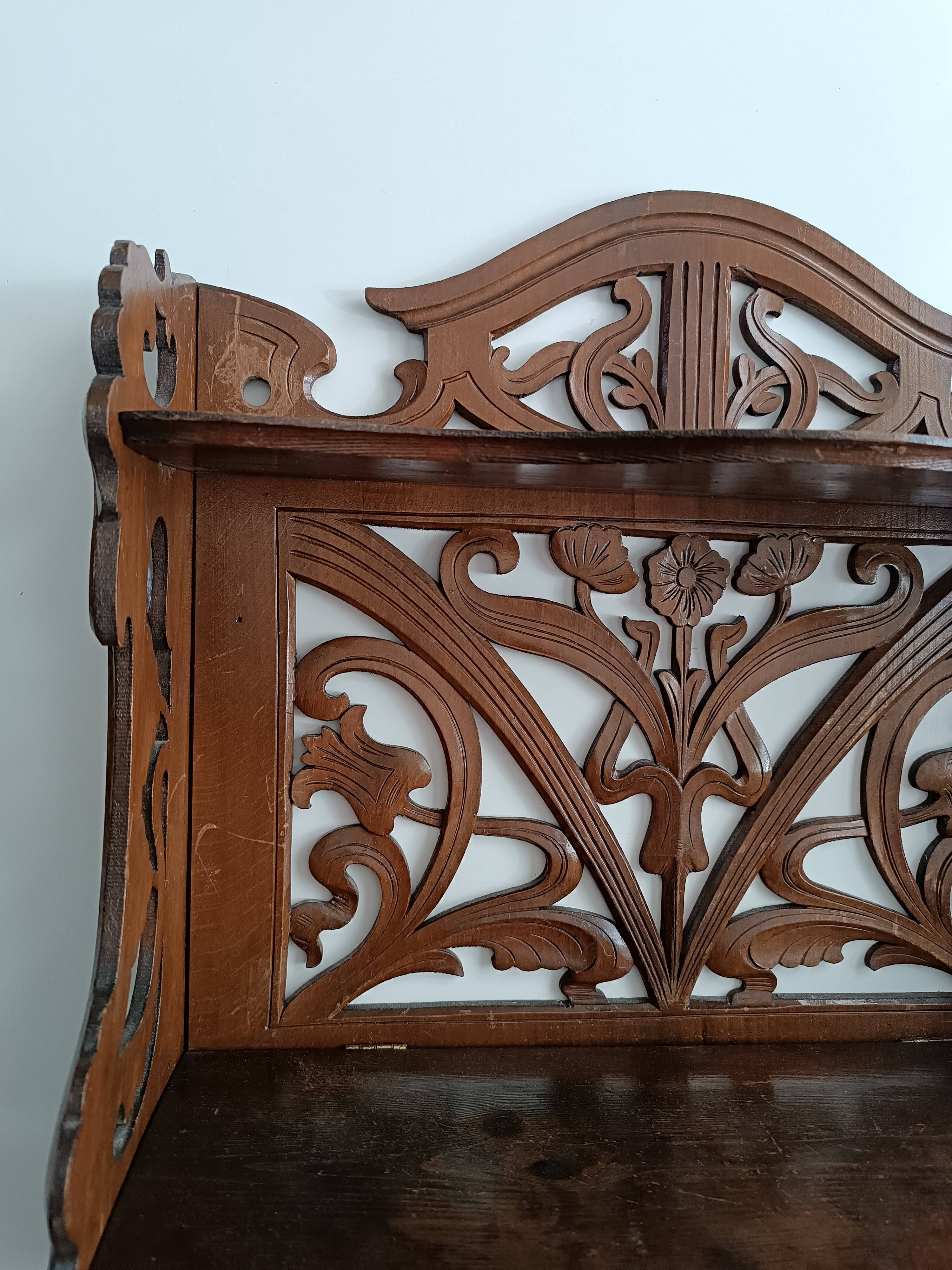 Art Nouveau openwork wooden shelf