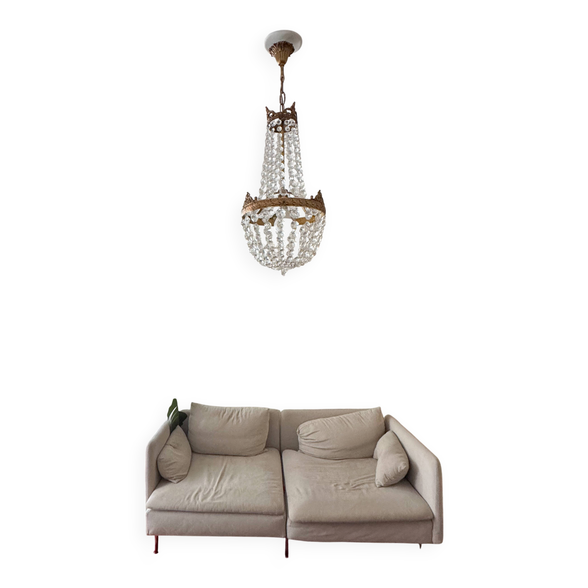 Antique brass and cut glass balloon chandelier