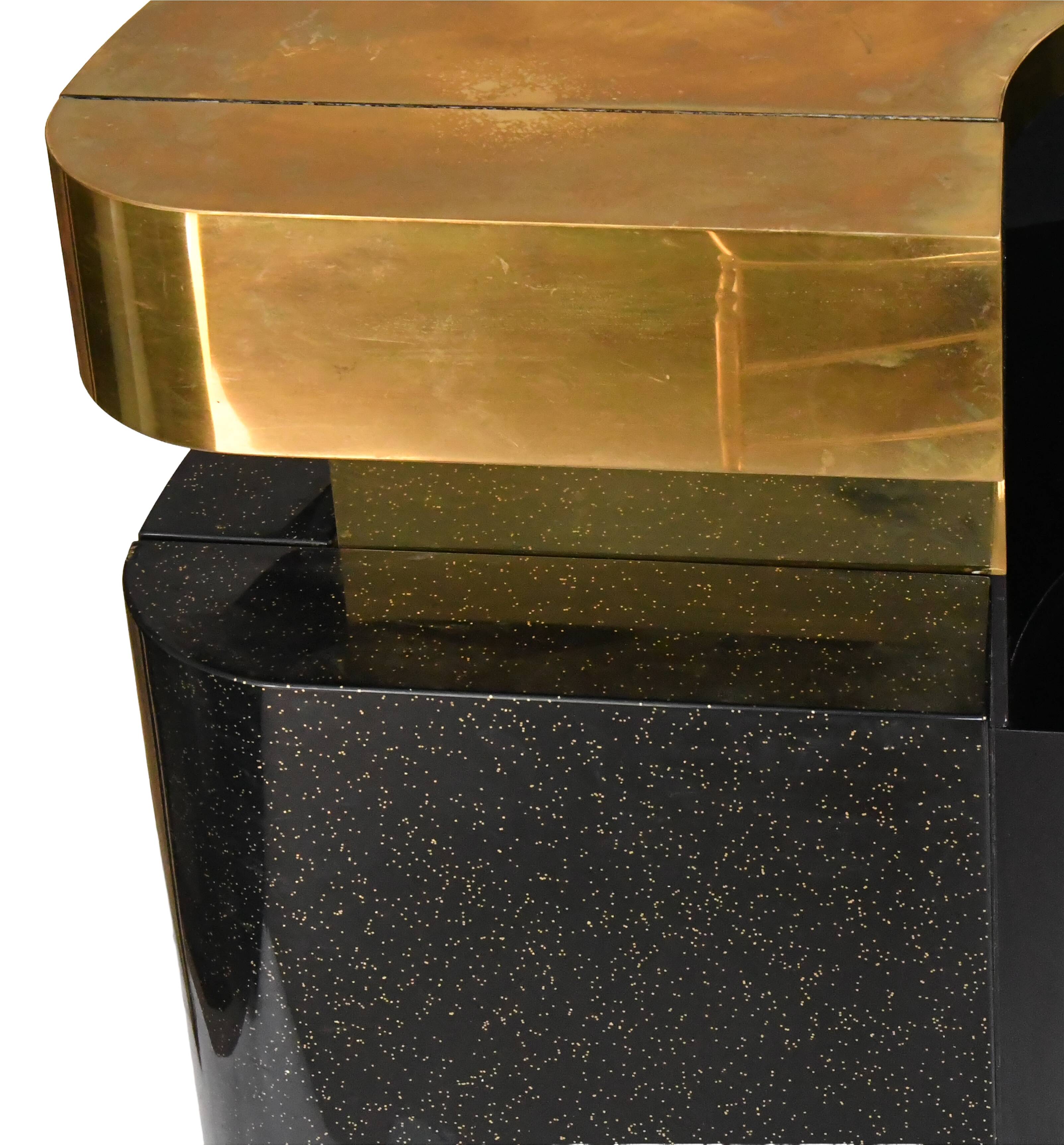 Bar in black lacquer and gilded brass by Jean-Claude Mahey for Maison Romeo.