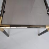 Vintage coffee table in gold metal rifle stone and smoked glass from the 70s