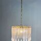 Murano Mazzega chandelier, iridescent white frosted glass, Italy 1960