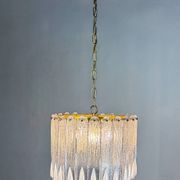 Murano Mazzega chandelier, iridescent white frosted glass, Italy 1960