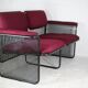 Black honeycomb steel sofa, burgundy fabrics, Italy, circa 1970
