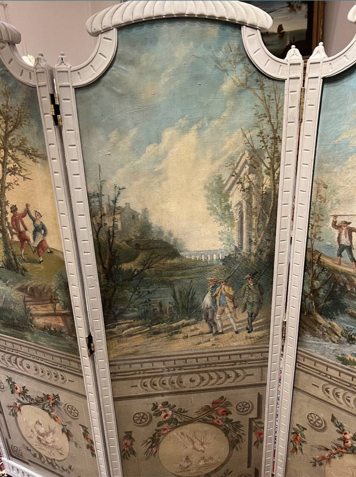 Four-panel screen from the Louis XVI period with rustic decorations.
