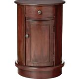 Vintage Cherry Round Side Table with Storage Drawer & Door