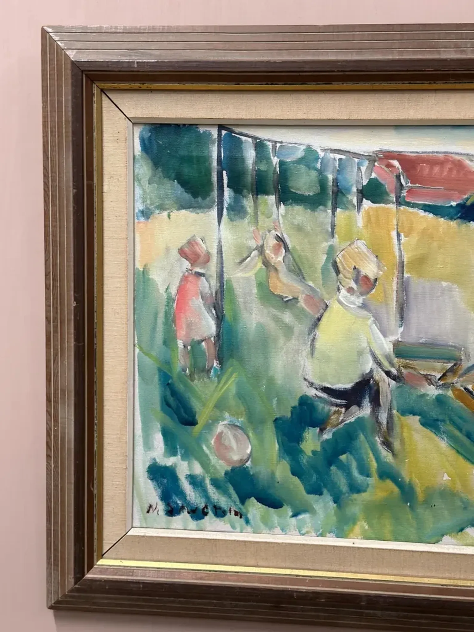 Original Swedish Oil on Canvas – “Friends” by Nils Sewerin – Vintage & Framed