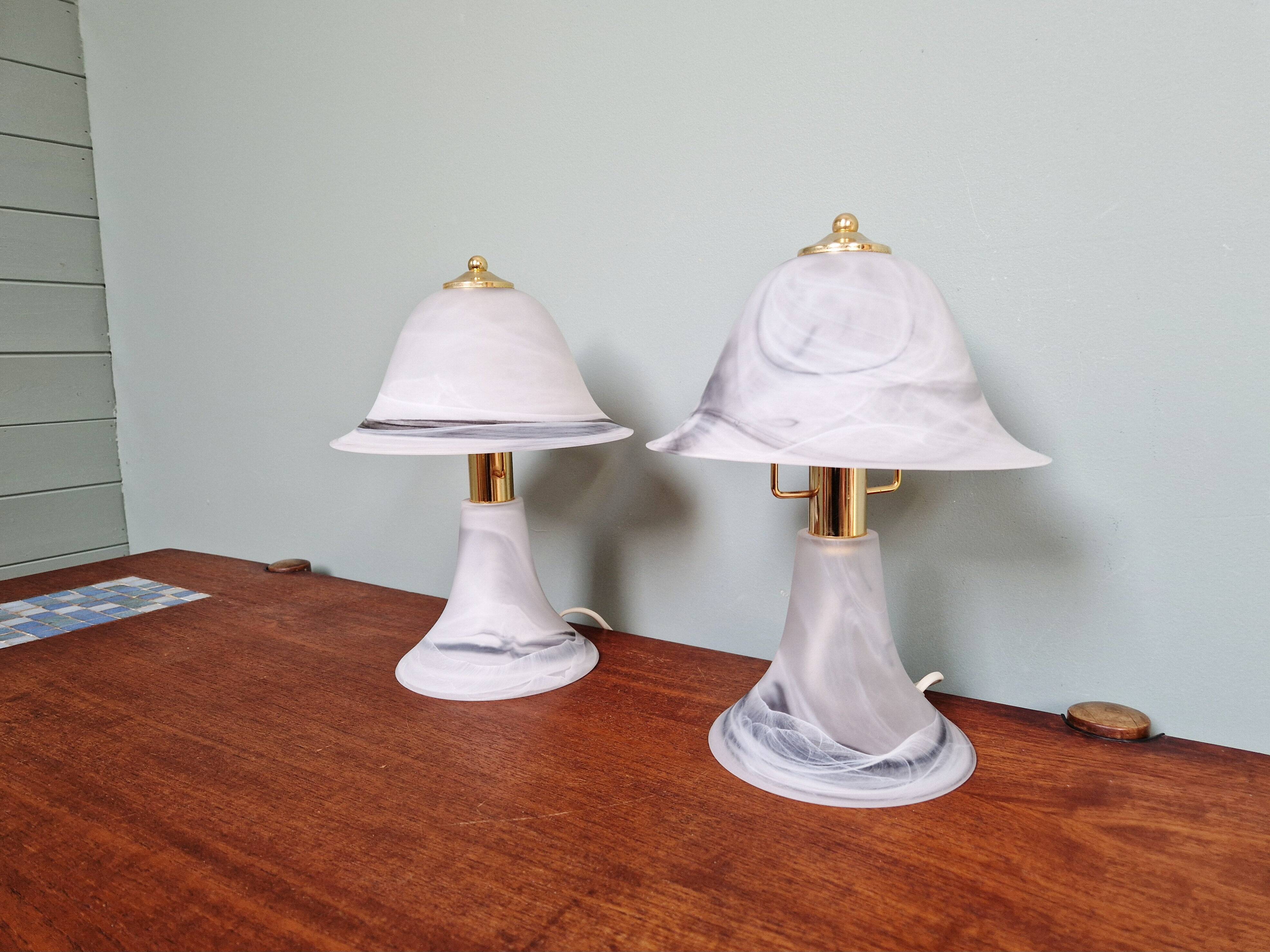 Pair of marbled Murano glass mushroom lamps, 1970s-80s.