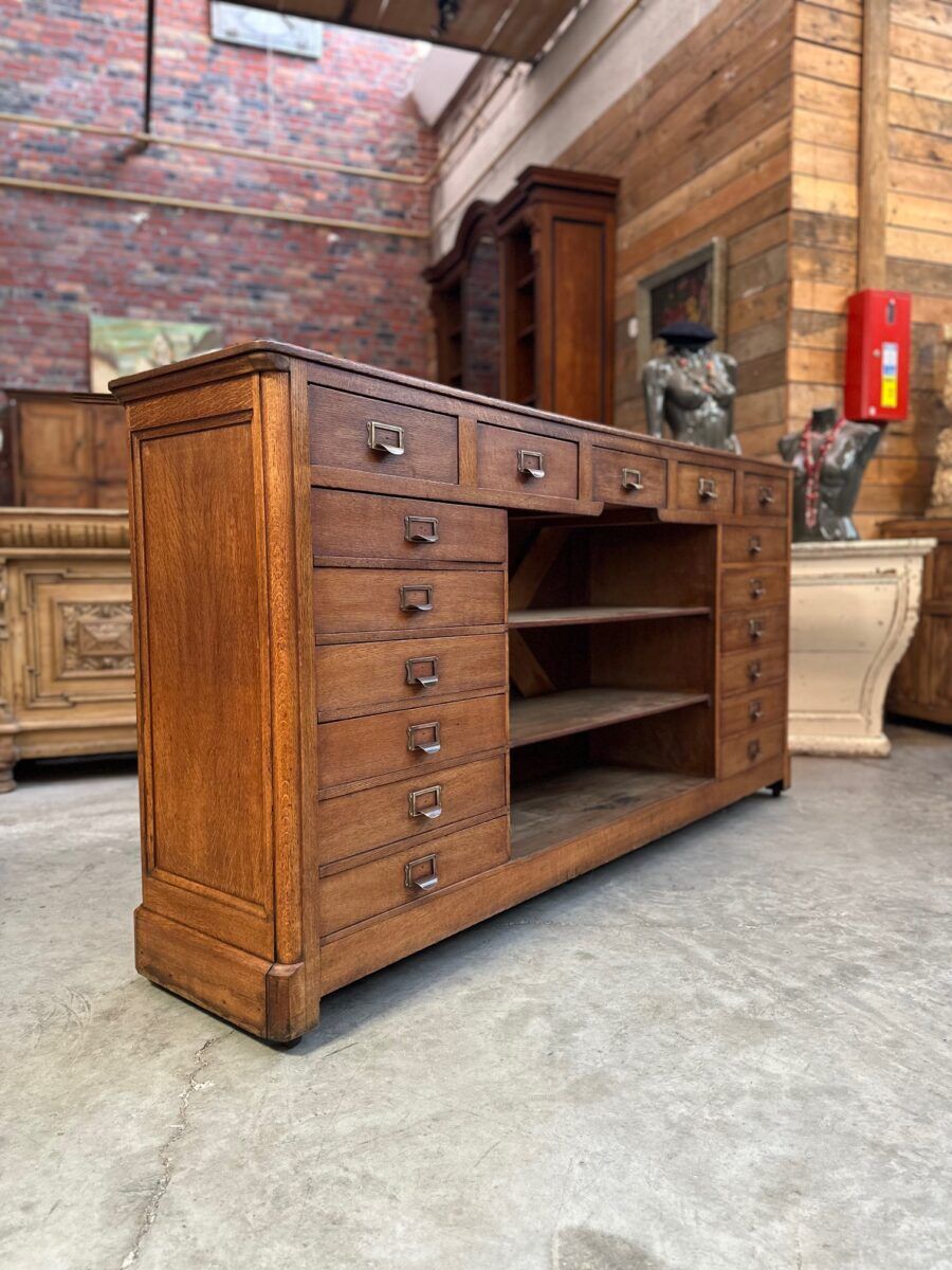 Early 20th-century oak hardware counter