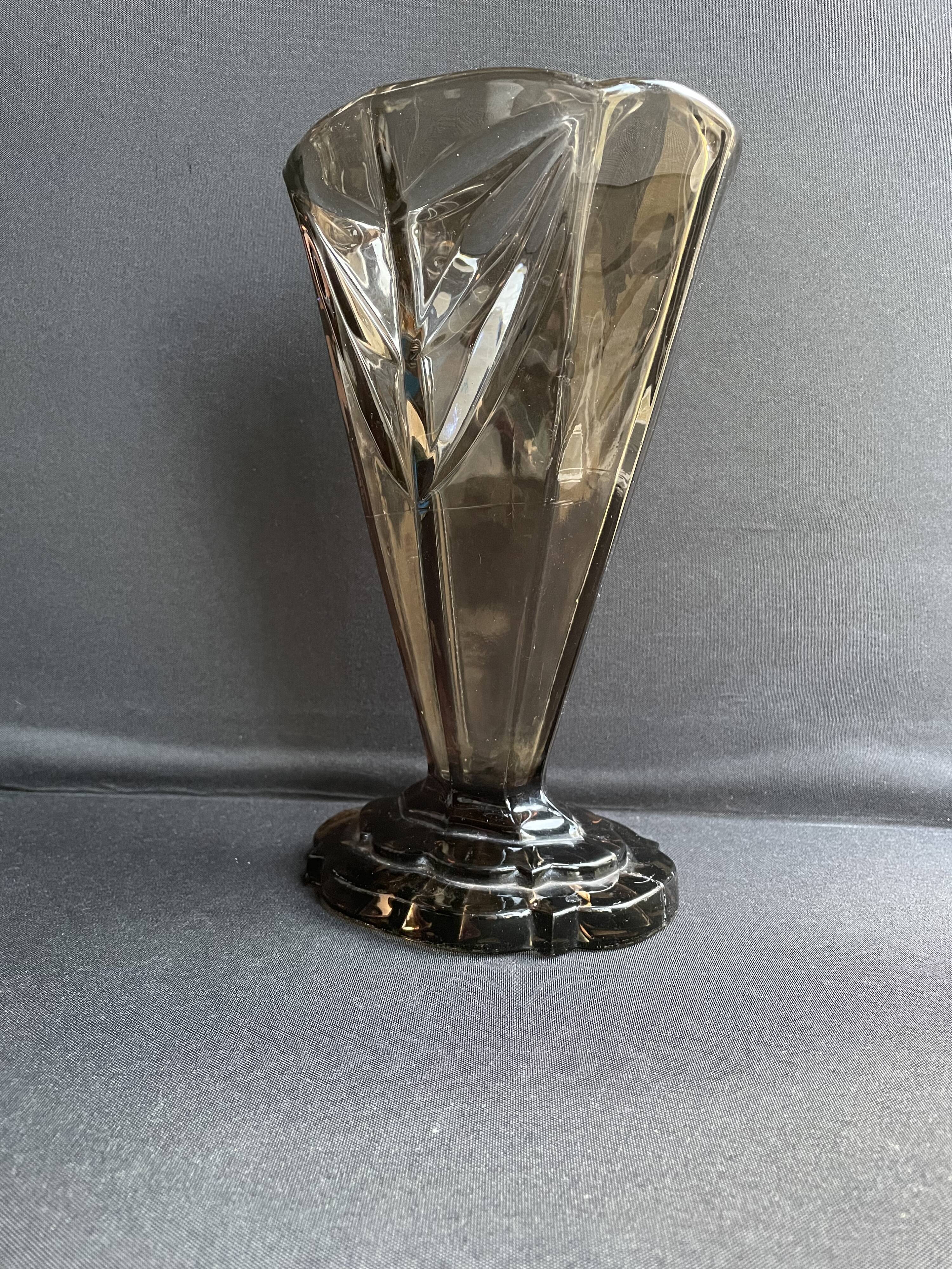 Art Deco smoked glass vase