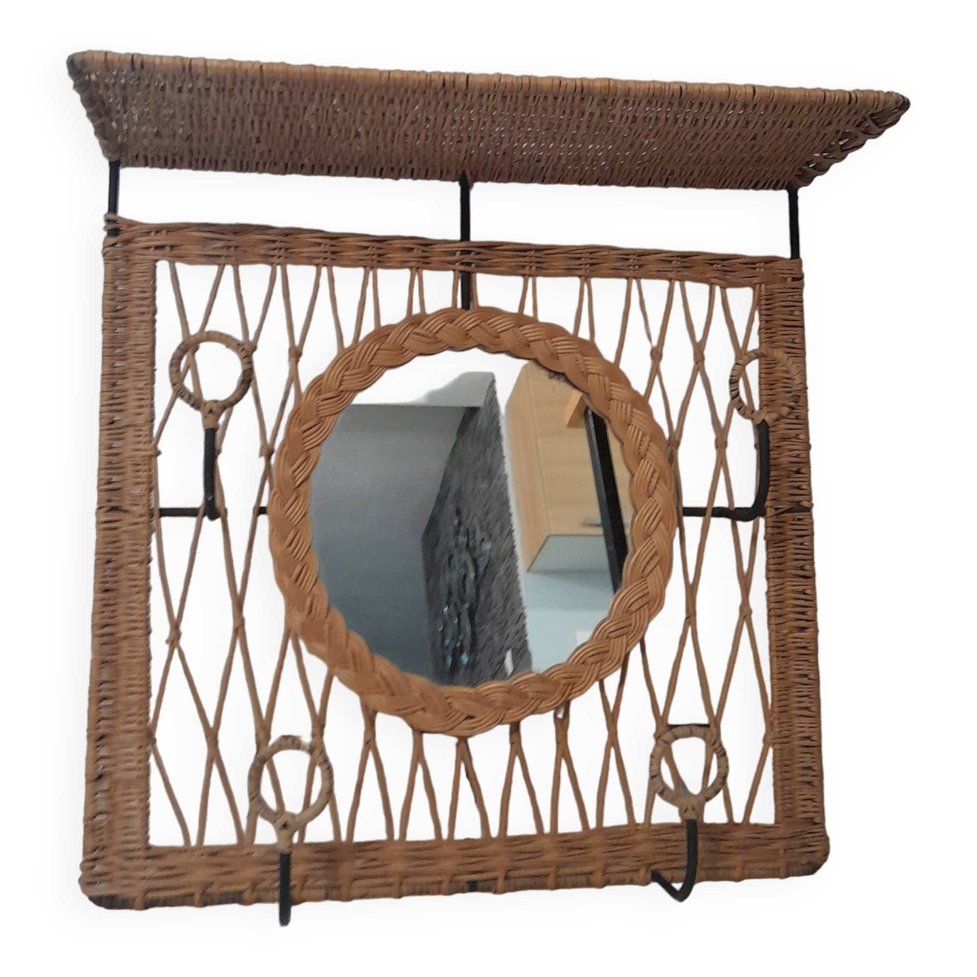 Coat rack dressing room vintage rattan year 50