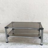 Rectangular tubular coffee table on two levels, smoked glass