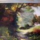 Tableau peinture à l'huile paysage signé Vernon cadre bleu gustavien et or