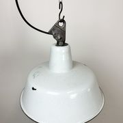Industrial White Enamel Factory Lamp with Cast Iron Top, 1960s