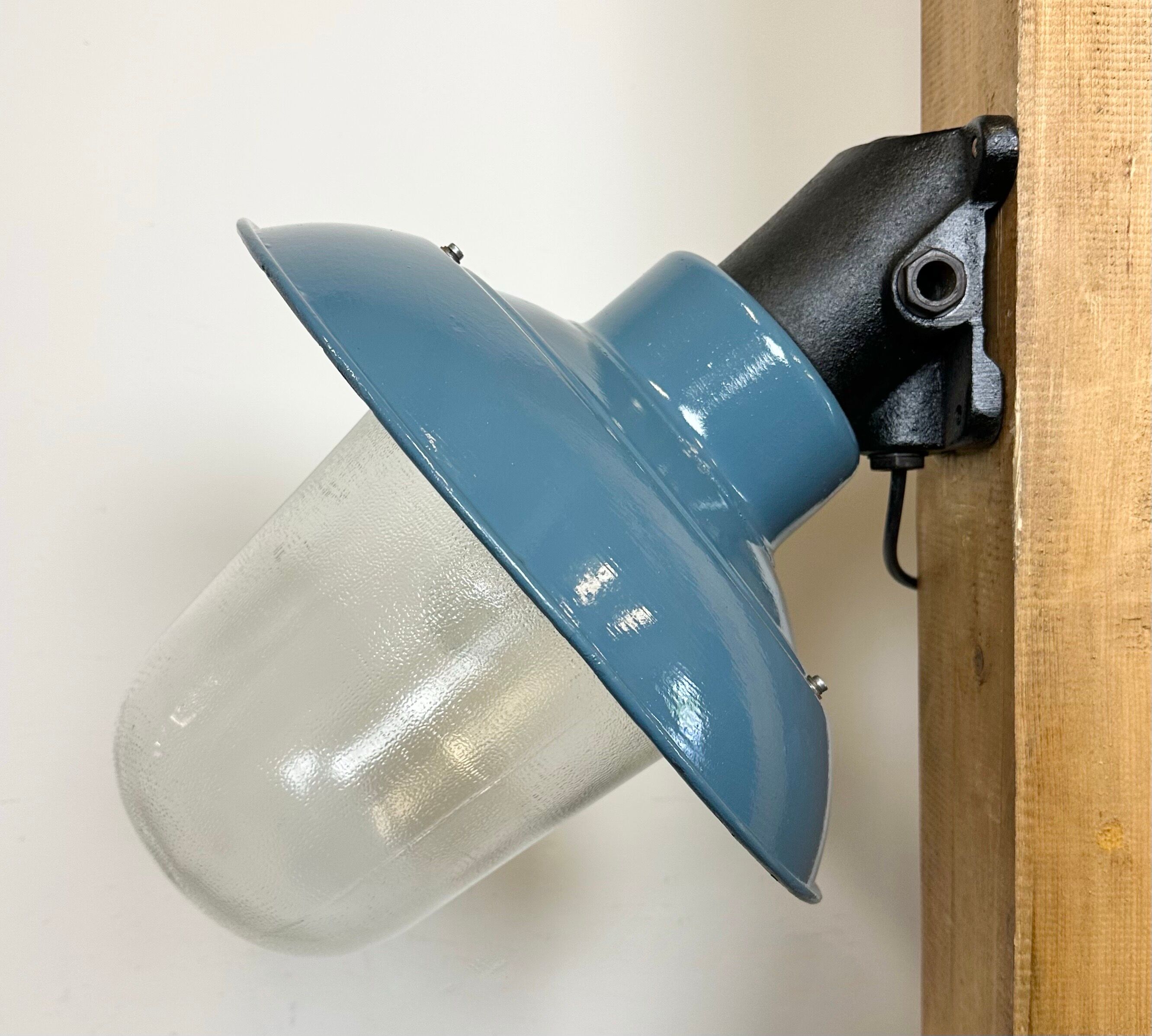 Industrial Blue Painted Factory Lamp Wall Light from Elektrosvit, 1960s