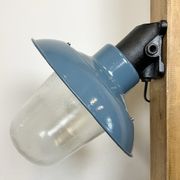 Industrial Blue Painted Factory Lamp Wall Light from Elektrosvit, 1960s