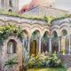 Orientalist watercolour painting "The Patio" signed & pitch pine frame
