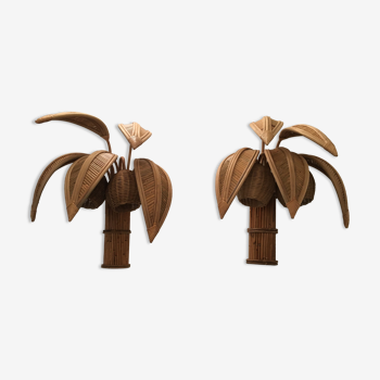 pair of rattan palm sconces