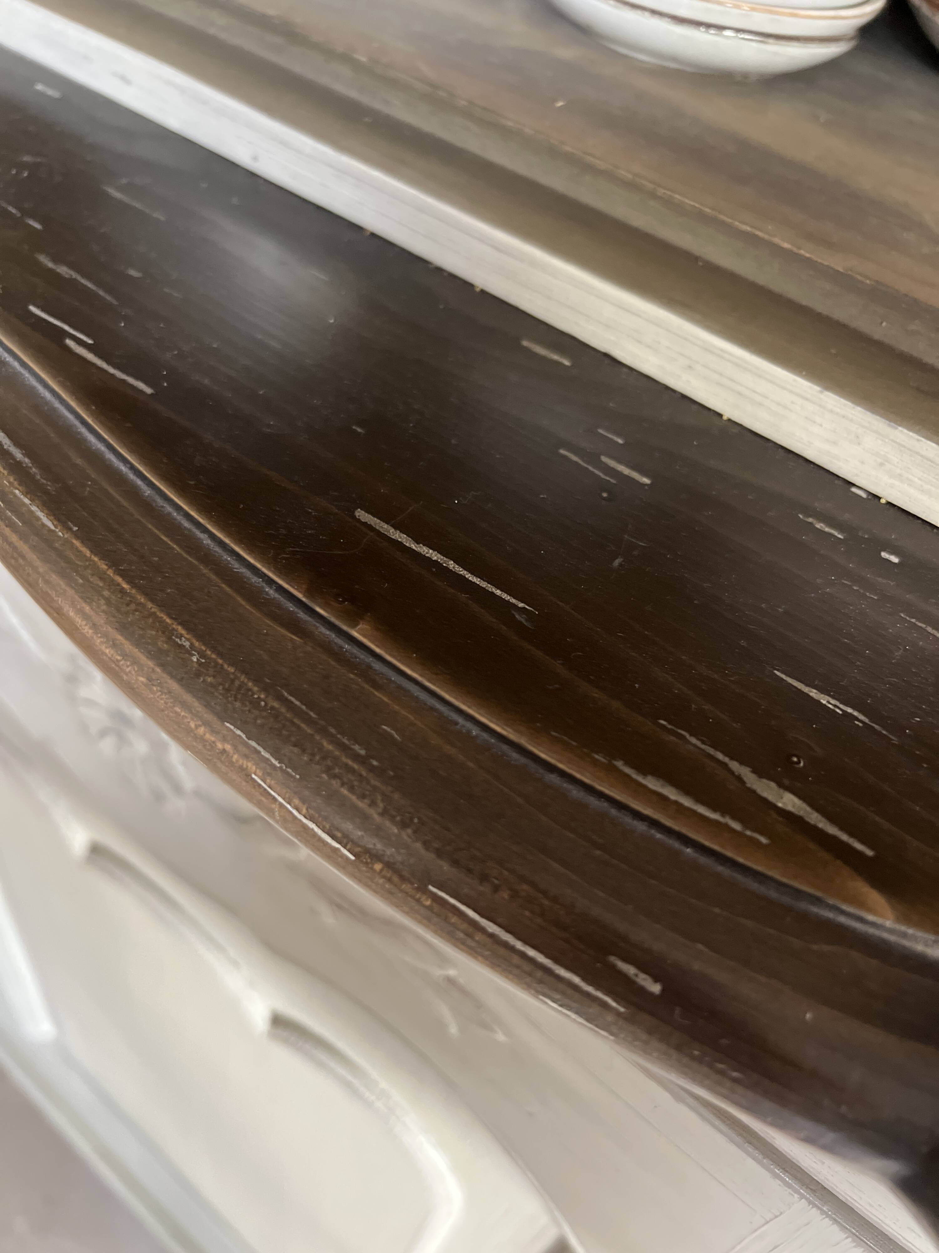 Charming vintage display cabinet in greige solid wood, castle charm.