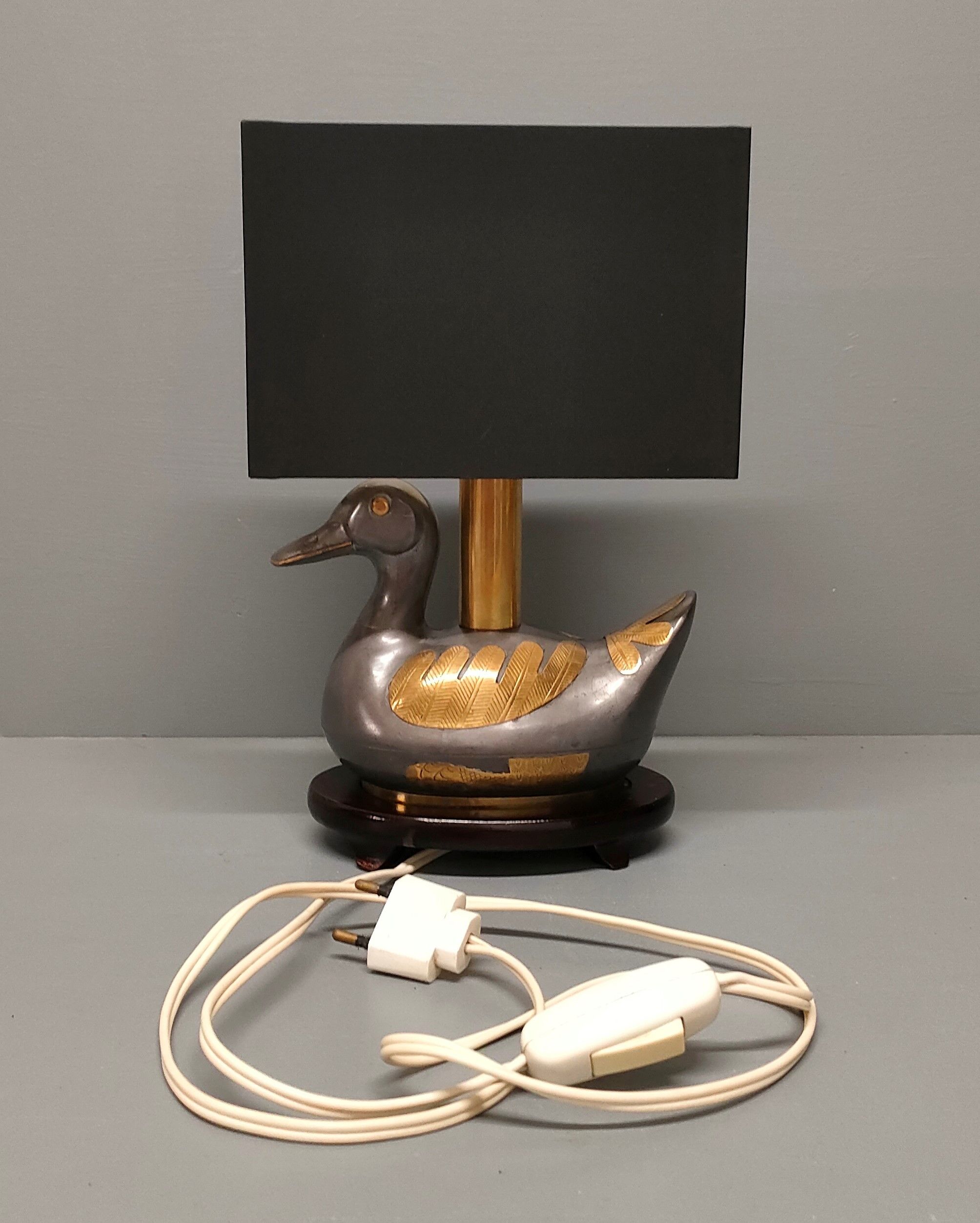 Vintage table lamp duck in pewter and gilded copper, patinated - 70s/80s - France
