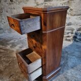 French antique bedside table in oak with walnut burl veneer, circa 1900.