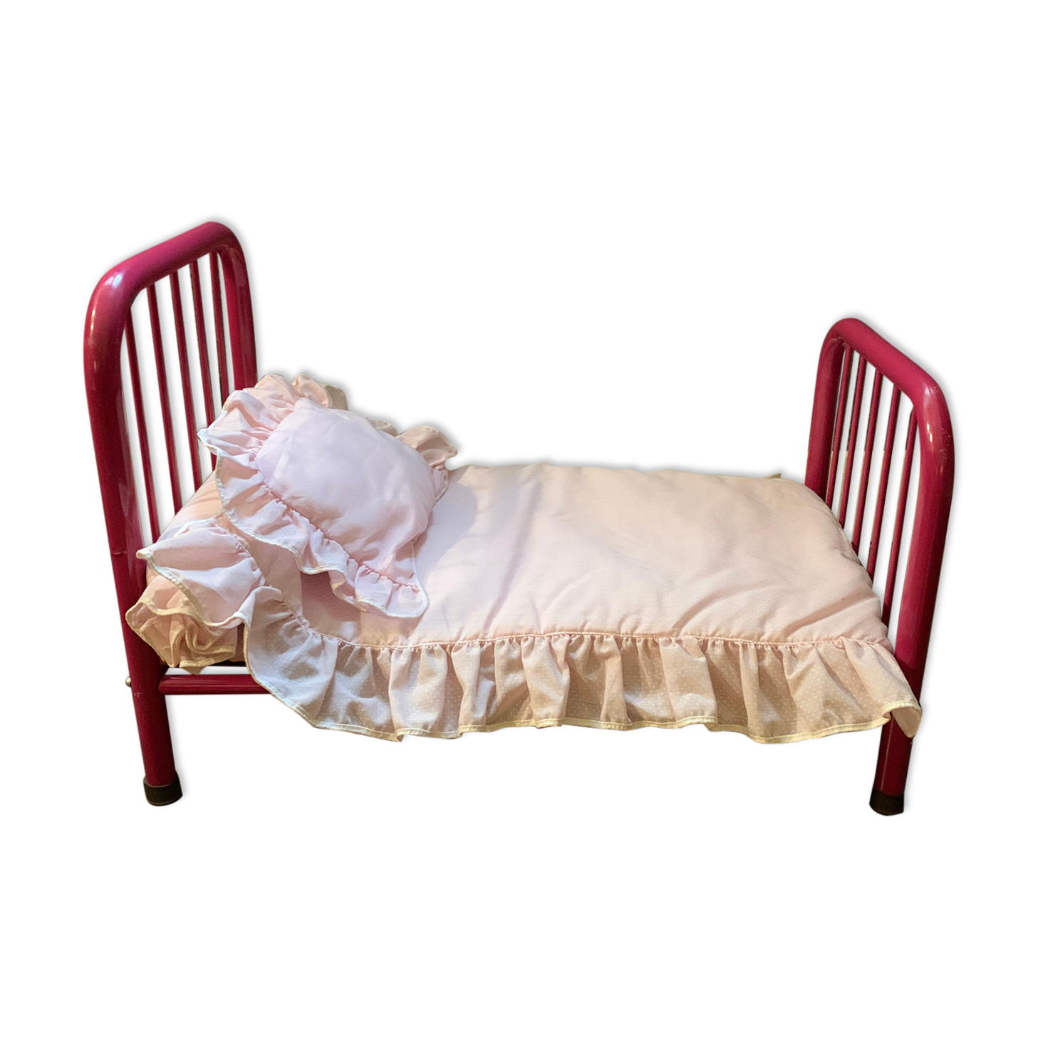 pink metal doll bed