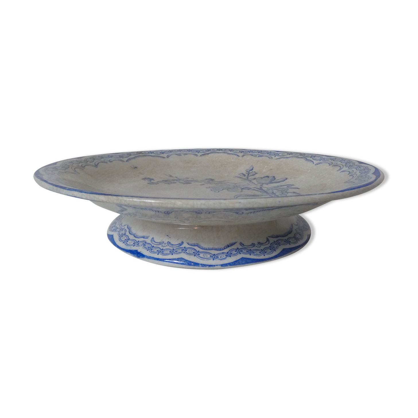 Gien old plate on butterfly stand, Terre de Fer Gien