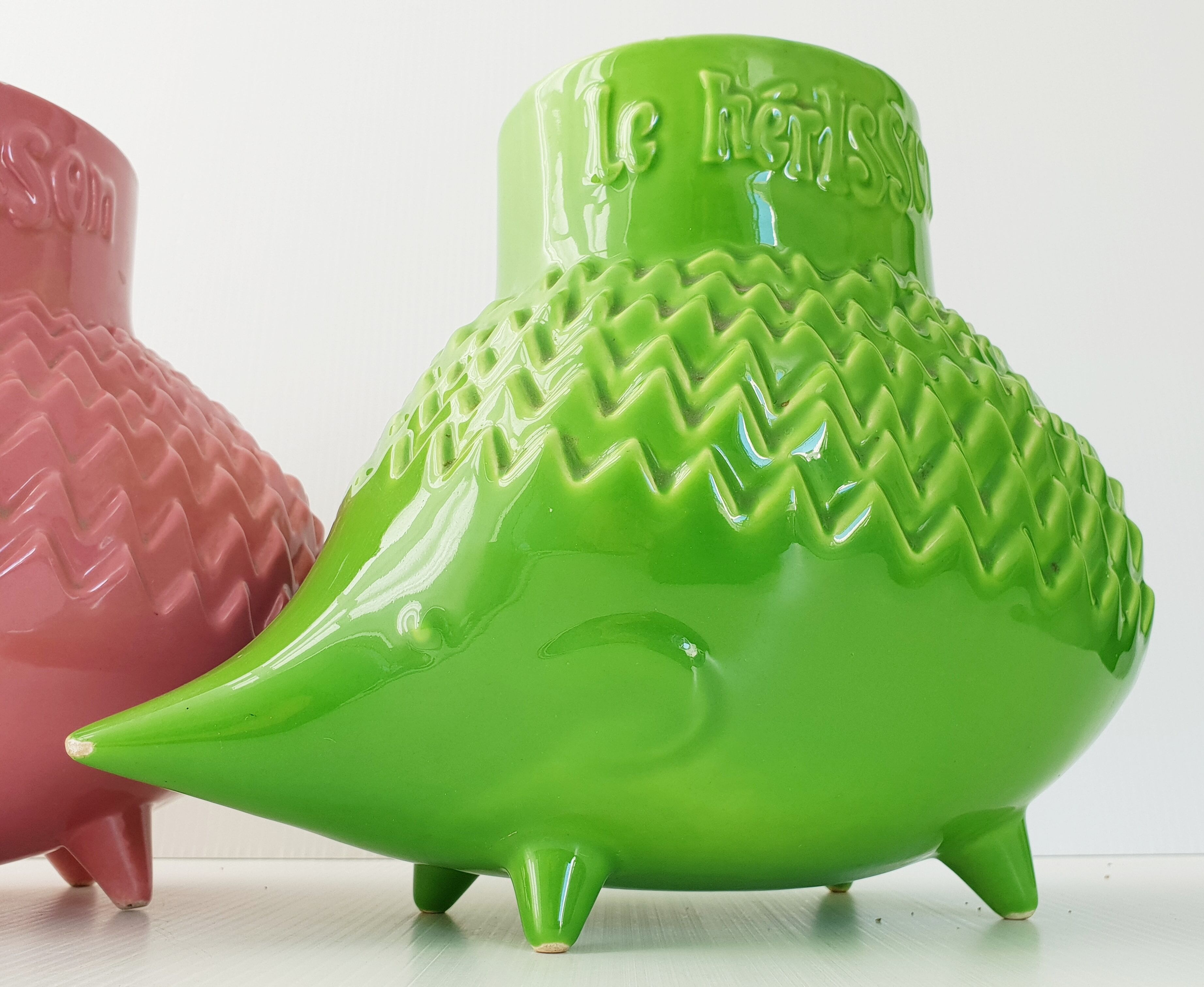 Suite of 3 vintage hedgehog vases 1960