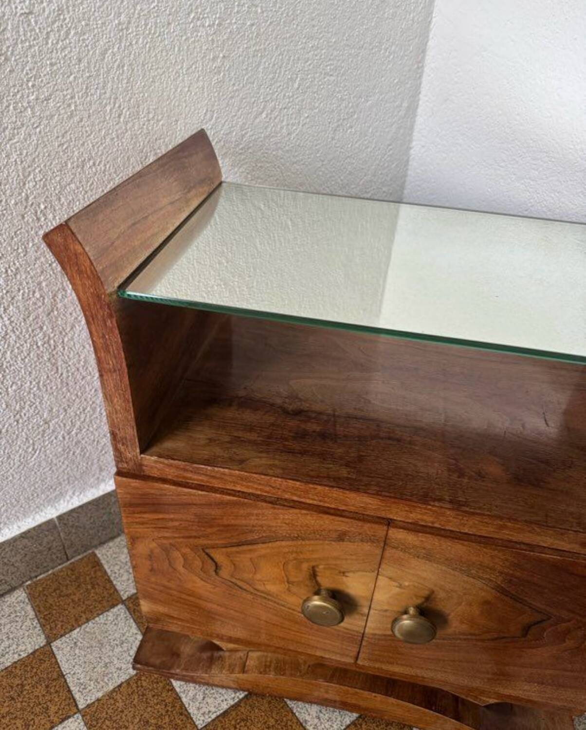 Art Deco bedside table in wood and mirror