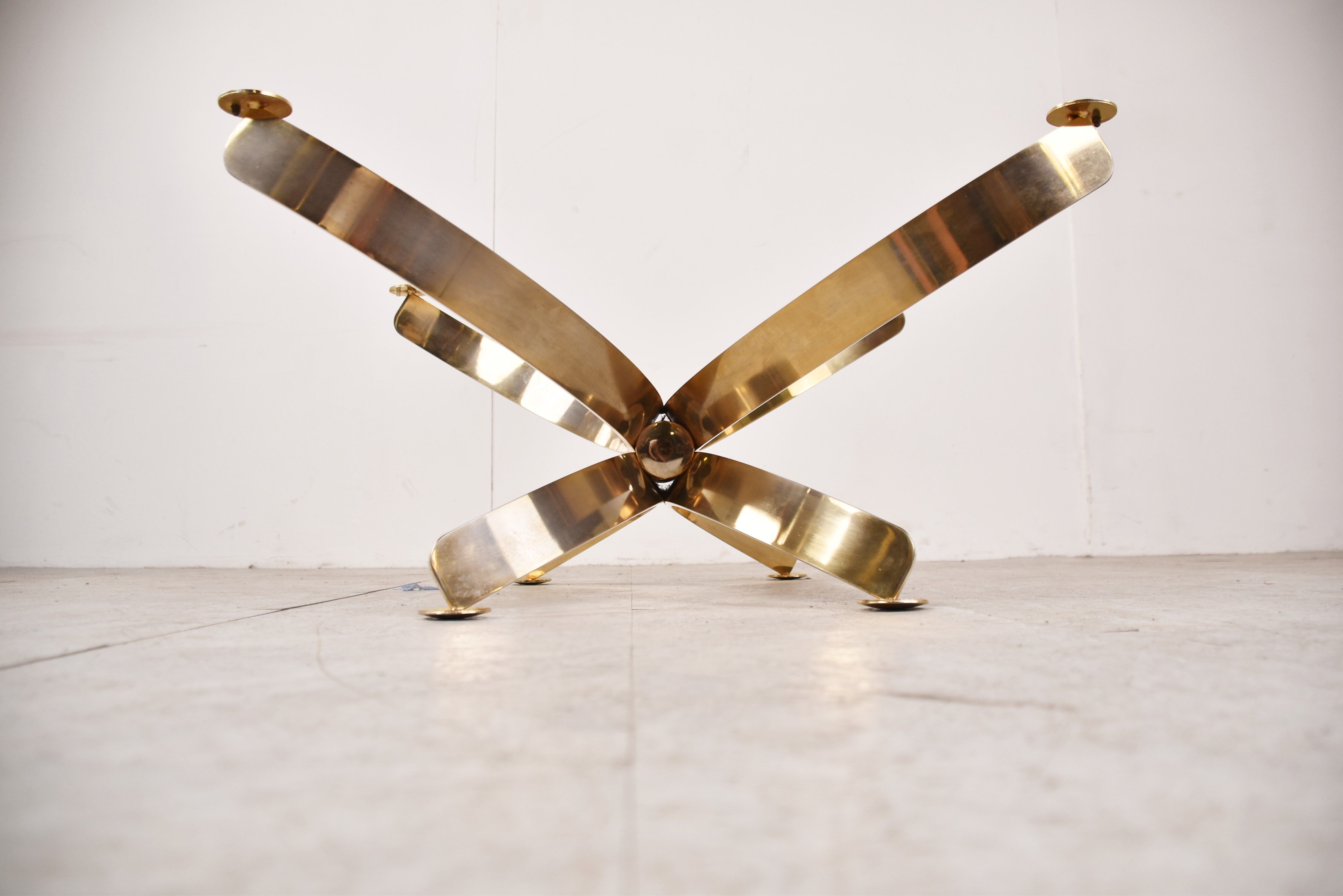 Brass and smoked glass italian coffee table, 1970s