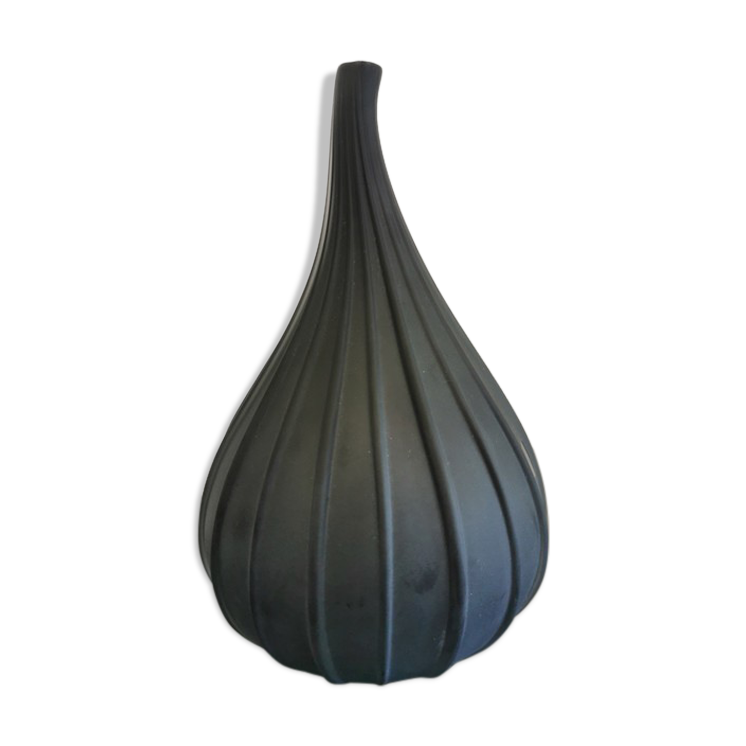 Murano glass vase "Drops" by Stellon Renzo signed Salviati matte black