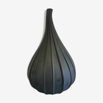 Murano glass vase "Drops" by Stellon Renzo signed Salviati matte black