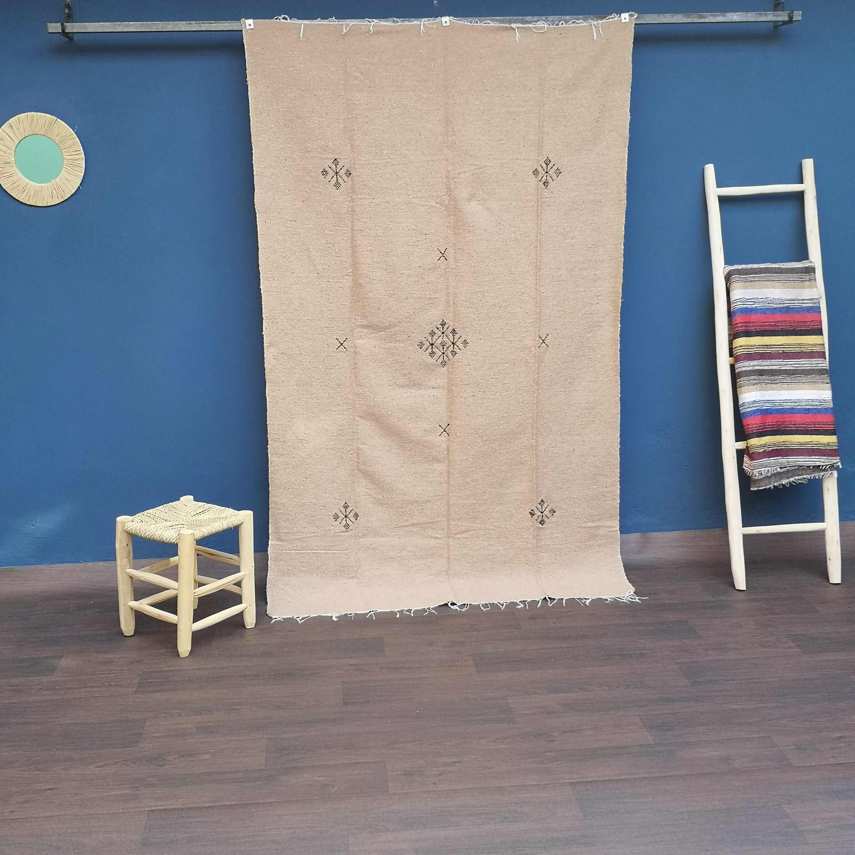 Moroccan berber rug handmade in beige cotton 130 x 220 cm