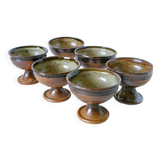 Set of 6 glazed stoneware bowls, handcrafted, 1970