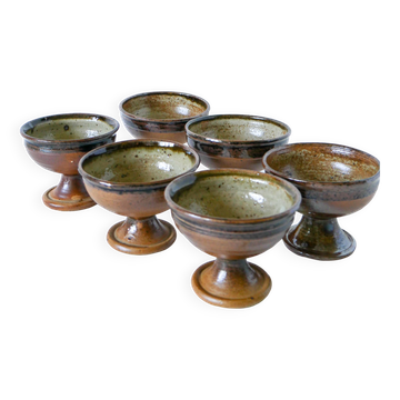 Ensemble de 6 coupes en grès vernissé, fabrication artisanale, 1970