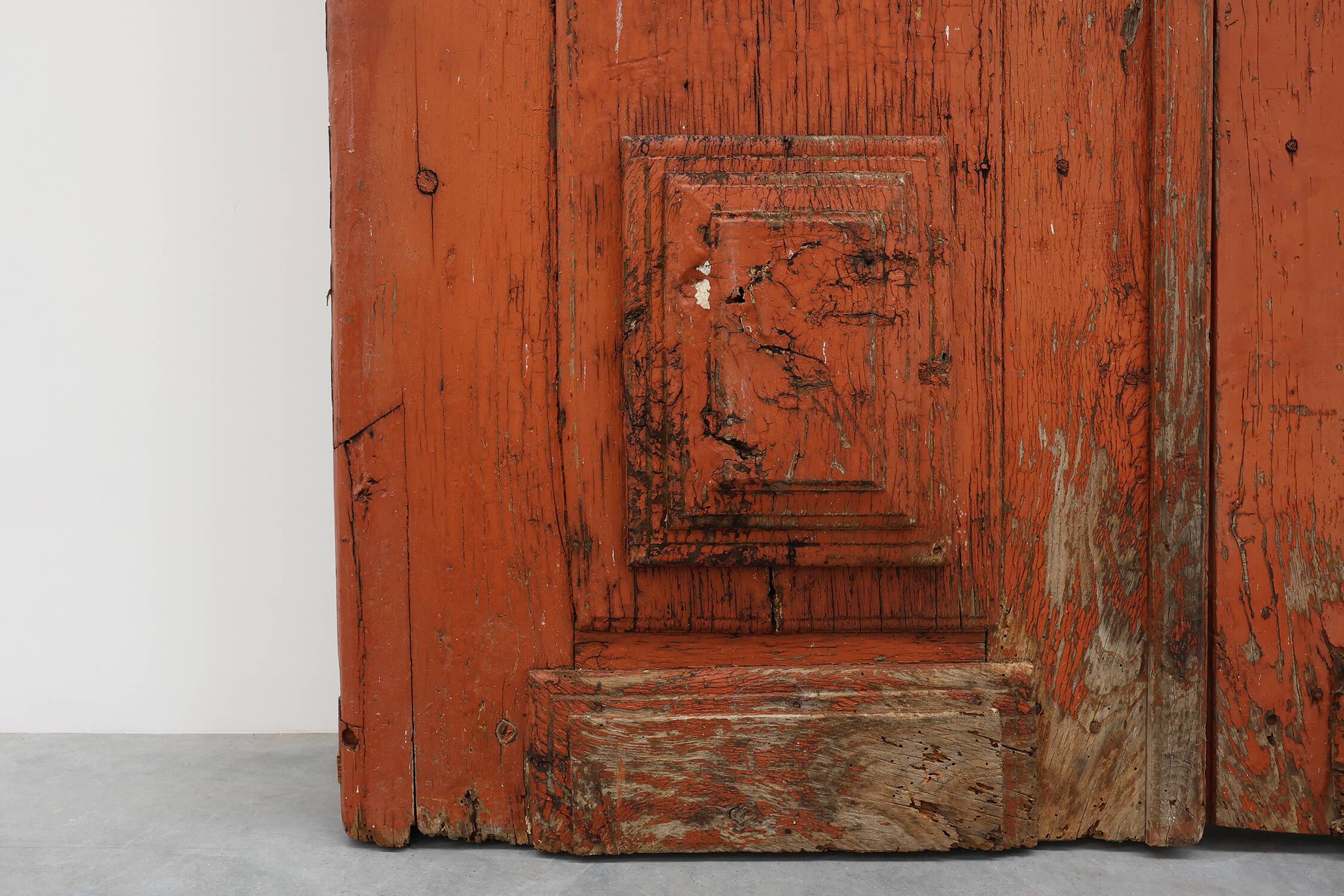 Large 17th century Monastery doors in terracotta lacquered oak, Portugal