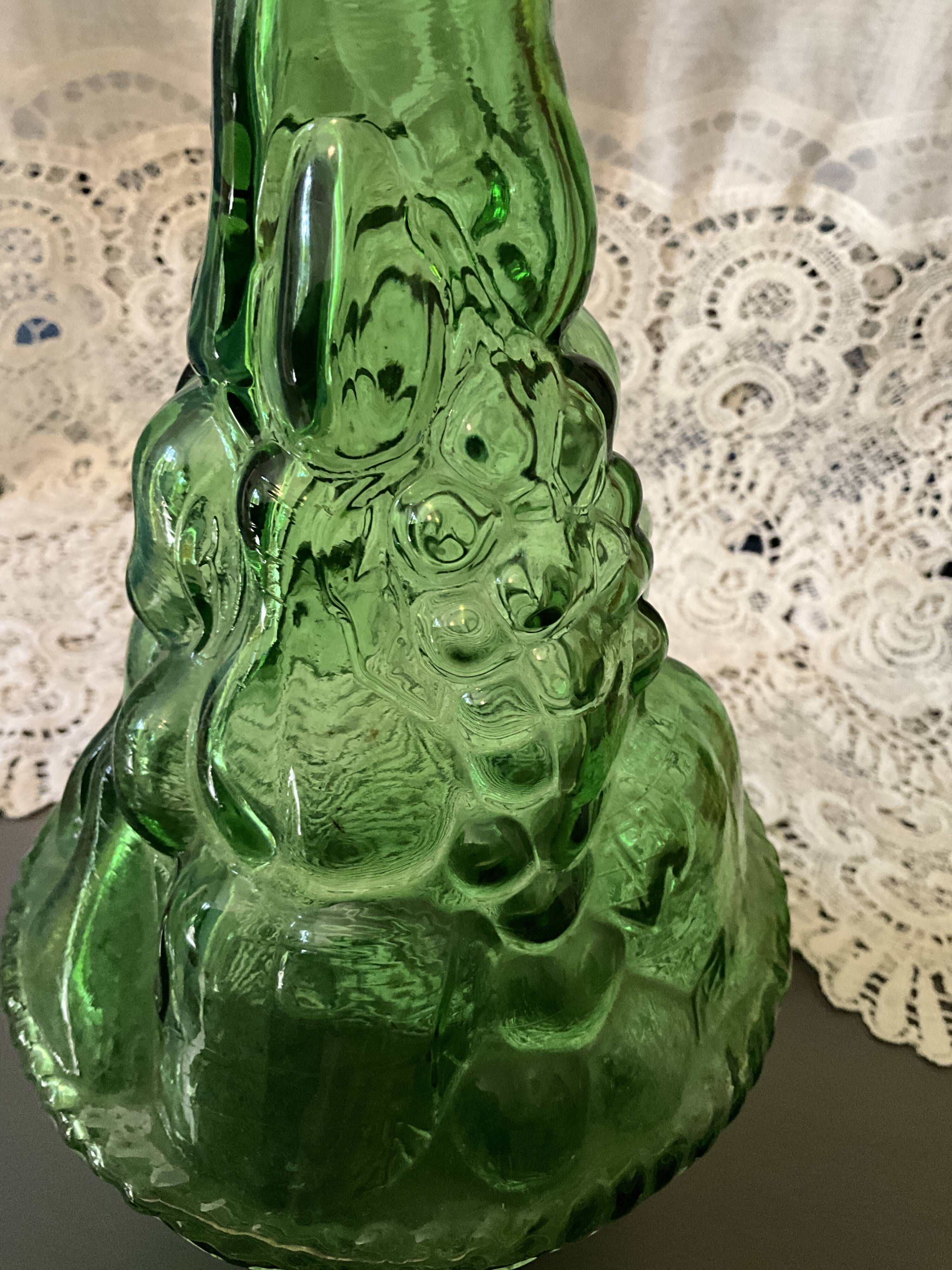 Italian glass carafe bottle, green Empoli