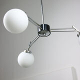 Lustre italien à 3 bras chromé et opaline