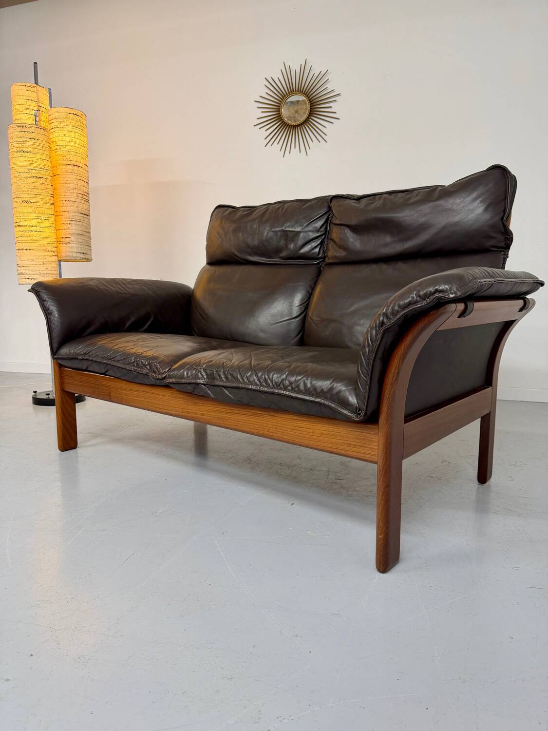 Vintage black leather Dreipunkt Scala design 2-seater sofa.